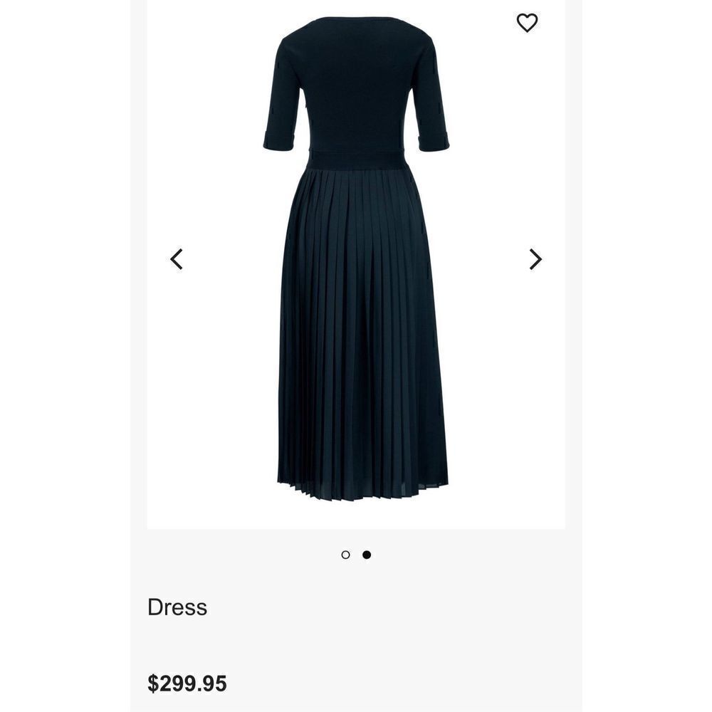 Madeleine Navy Blue Dress Pleated Skirt Scoop Neckline Elbow Length Sleeve(10)